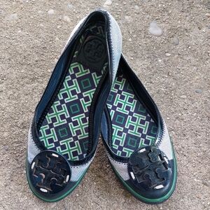 Tory Burch Channing Canvas Sneaker Flats Navy/Green Size 6